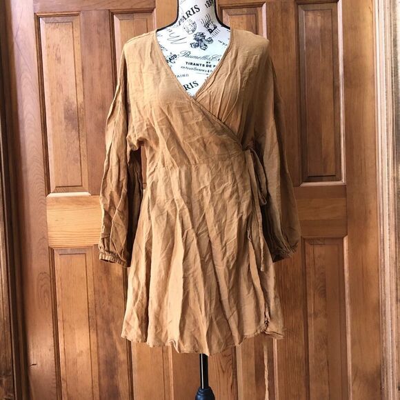 Madewell Balloon Sleeve Linen Blend Wrap Dress - Picture 2 of 6